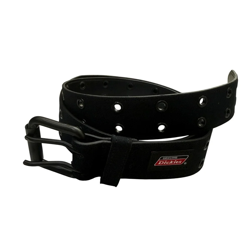 Dickies Belt Mens 44 Black Double Prong Buckle Canvas Leather Workwear Grunge